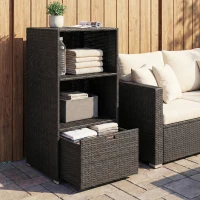 Outsunny Valet Pool Towel Rack, Water-Resistant PE Plastic Rattan Wicker Storage Organizer, 2 Shelves, 1 Basket Drawer(m-10)