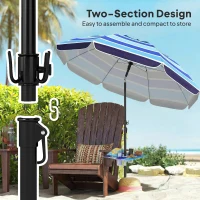 Outsunny Beach Umbrella Adjustable Tilt Sunshade with Foldable Table Cup Holder 78" Multicolor(m-9)