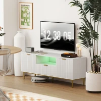 HOMCOM Modern TV Console for TVs up to 60 Inch, Entertainment Center with Smart RGB LED Lights and Soft Close Doors, White(m-10)