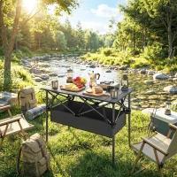 Outsunny 3ft Folding Camping Table, Picnic Table with Mesh Storage Net, Carrying Bag and Metal Frame, Black(m-9)