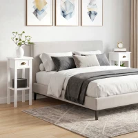 HOMCOM 2-Tier Side Tables Set of 2 with Drawer and Shelf, 2 Pieces End Tables for Living Room and Hallway, White(m-10)