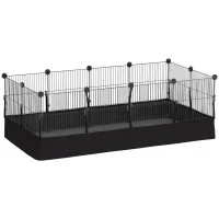 PawHut Small Animal Cage Waterproof Mat DIY Animal Playpen for Guinea Pigs Rabbits 12 Panels and Door Black(m-11)