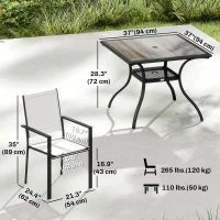 Outsunny 5 Piece Outdoor Patio Dining Set, Dining Table and 4 Stackable Chairs with Umbrella Hole, Shelf(m-3)