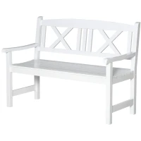 Outsunny 2-Seater Wooden Garden Bench, 4FT Outdoor Patio Loveseat with Unique X-Shape Back for Yard, Lawn, Porch, White(m-2)
