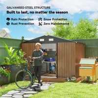 Outsunny 9.1'x6.4'x6.3' Garden Storage Shed, Outdoor Storage Tool House with Vents, Foundation and Lockable Double Doors, Teak(m-5)