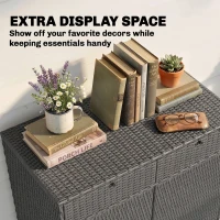 Outsunny Wicker Outdoor Storage Cabinet with 2 Doors and Drawers, 2-Tier Shelf Rattan Patio Storage Cabinet, Dark Grey(m-6)