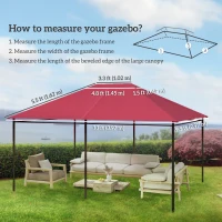Outsunny 10' x 13' Gazebo Replacement Canopy Cover, Gazebo Roof Replacement (TOP COVER ONLY), Wine Red(m-3)
