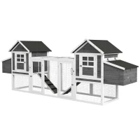 PawHut 123" Extra Large Chicken Coop Wooden Poultry House Rabbit Hutch Hen Backyard with Run Ramps and Nesting Boxes, Grey(m-2)