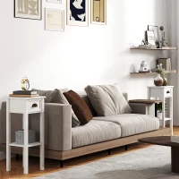 HOMCOM 2-Tier Side Tables Set of 2 with Drawer and Shelf, 2 Pieces End Tables for Living Room and Hallway, White(m-8)