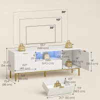 HOMCOM Modern TV Console for TVs up to 60 Inch, Entertainment Center with Smart RGB LED Lights and Soft Close Doors, White(m-3)