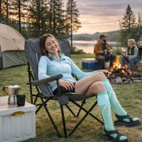 High Back Heavy Duty Lawn Chair with Cup Holder, Portable Collapsible Chair, Supports 250 lbs, perfect for outdoor adventures , 22.5" L x 25.5" W x 41" H, Gray(m-4)