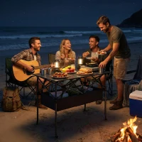 Outsunny 3ft Folding Camping Table, Picnic Table with Mesh Storage Net, Carrying Bag and Metal Frame, Black(m-10)