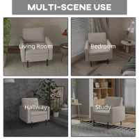HOMCOM Armchair, Fabric Accent Chair, Modern Living Room Chair with Metal Legs, 2 Side Pockets for Bedroom, Cream(m-6)