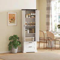 HOMCOM 71" Tall Kitchen Pantry Cabinet, Farmhouse Kitchen Storage Cabinet with 2 Drawer and Adjustable Shelves, White(m-7)