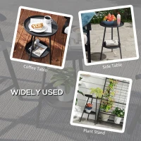 Outsunny Round Garden Table, 2-Tier Small Side Table, Metal Patio Table Coffee Table Dining Table, Black(m-6)