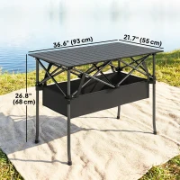 Outsunny 3ft Folding Camping Table, Picnic Table with Mesh Storage Net, Carrying Bag and Metal Frame, Black(m-3)
