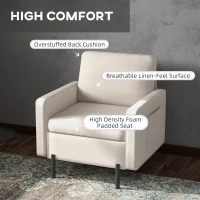 HOMCOM Armchair, Fabric Accent Chair, Modern Living Room Chair with Metal Legs, 2 Side Pockets for Bedroom, Cream(m-4)