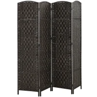 HOMCOM Room Divider, 4 Panel Folding Privacy Screen, 70.9" Tall Portable Weave Partition Wall Divider for Bedroom, Coffee(m-11)