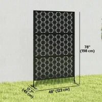 Outsunny 6.5FT Decorative Outdoor Divider, Metal Privacy Screen with Stand, Grid Style, Black(m-3)