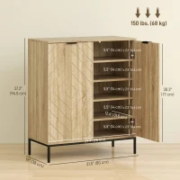 HOMCOM Shoe Storage Cabinet for 15 Pairs, Freestanding Shoe Cabinet with Doors and Adjustable Shelves for Hallway, Oak(m-3)