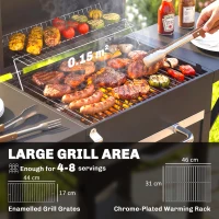 Outsunny Charcoal Grill with 2 Side Tables, Barbecue Grill with Thermometer and Warming Rack, Wheels, 43.3"x18.3"x39.8", Black(m-4)