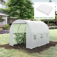 Outsunny 9.8' x 6.6' x 6.6' Plastic Greenhouse Cover Replacement, Heavy Duty Waterproof Tarp for Hoop House, Sheeting with 6 Windows, Door & Reinforcement Grid, White(m-2)