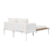 2 In 1 Outdoor Daybed with Wood Side Table for Patio, Convertible Padded Chaise Lounge with Adjustable Leg, 59" L x 55" W x 21" H, Beige(m-14)