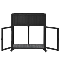 Mini Wood Cold Frame Greenhouse with Wheels for Patio, Elevated Garden Bed for Indoor Outdoor Use, 35.5" L x 17.5" W x 37.5" H, Black(m-13)