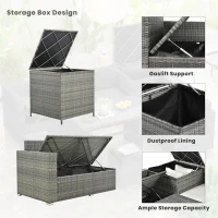 6-Piece Patio Rattan Set with Adjustable Lounger & Storage Box, All-Weather Wicker Furniture for Garden, 75.5" L x 27.5" W x 28.5" H, Beige(m-5)