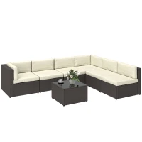 Outsunny 7 Piece Patio Furniture Set, All Weather PE Rattan Outdoor Furniture Conversation Sets with Glass Top Coffee Table(m-1)