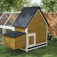 PawHut 65" Chicken Coop Wooden Chicken House Rabbit Hutch Poultry Cage Hen Pen Backyard with Nesting Box, Ramp, Run, Yellow(m-8)