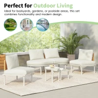 6-Piece Half Moon Patio Set with 2 Nesting Table for Backyard, Modular Wicker Sectional Sofa with Cushion, 34.5'' L x 25.5'' W x 12.5'' H, Beige(m-4)