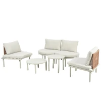 6-Piece Half Moon Patio Set with 2 Nesting Table for Backyard, Modular Wicker Sectional Sofa with Cushion, 34.5'' L x 25.5'' W x 12.5'' H, Beige(m-13)