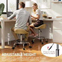 HOMCOM PU Leather Rolling Stool, Height Adjustable Swivel Salon Chair with Backrest and Foot Rest for Spa, Tattoo, Light Brown(m-4)