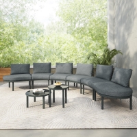 8-Piece Half Moon Sectional Sofa with 2 Coffee Table & Cushion, PE Wicker Patio Furniture for Backyard, 34.5'' L x 25.5'' W x 12.5'' H, Gray