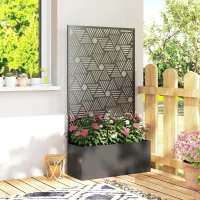 Outsunny Metal Planter Box with Trellis, 44.5" Tall Raised Garden Bed with Privacy Screen, Hexagon and Line Cut-Out(m-10)