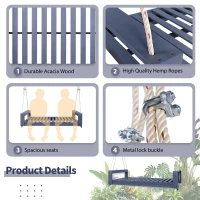 Twin Size Outdoor Porch Swing Bed with 400 LBS Capacity, Acacia Wood Swing Frame for Garden & Patio, 86'' L x 41.5'' W x 17.5'' H, Gray(m-6)