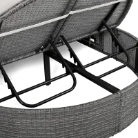 2-Person Patio Daybed with Adjustable Backrest & Cup Tray, Wicker Chaise Lounge with Thick Cushion, 78.5'' L x 55.5'' W x 16.5'' H, Beige(m-9)