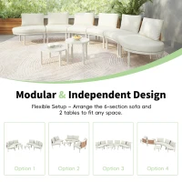 8-Piece Half Moon Patio Sectional with 2 Coffee Table & Cushion, PE Wicker Rattan Sofa Set for Poolside, 34.5'' L x 25.5'' W x 12.5'' H, Beige(m-5)