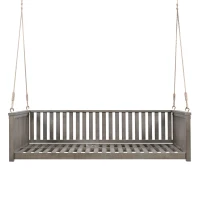 Minimalist Swing Bed with Safe Sloped Design for Backyard, Wooden Porch Swing with High Weight Capacity, 79" L x 41.5" W x 21" H, Gray(m-2)