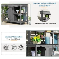 Outdoor Potting Bench with 2 Drawers, Cabinet & Open Shelf, Farmhouse Garden Workstation for Backyard, 50'' L x 19.5'' W x 66'' H, Gray(m-5)