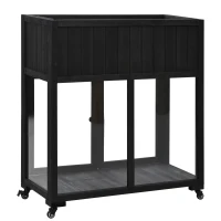 Mini Wood Cold Frame Greenhouse with Wheels for Patio, Elevated Garden Bed for Indoor Outdoor Use, 35.5" L x 17.5" W x 37.5" H, Black(m-14)