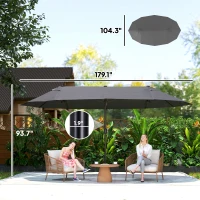 Outsunny Extra Large 15 ft Patio Umbrella, Double-Sided Large Outdoor Umbrella with Crank Handle and Air Vents for Backyard, Deck, Pool, Market, Gray(m-3)