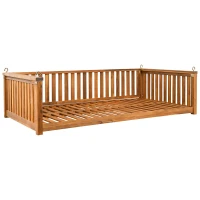 Minimalist Twin Swing Bed with Ropes for Patio & Backyard, Wood Porch Swing with Safe Sloped Design, 79" L x 41.5" W x 21" H, Teak(m-14)