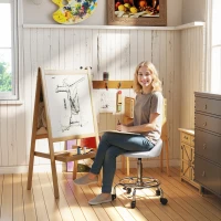 HOMCOM PU Leather Rolling Stool, Height Adjustable Swivel Salon Chair with Backrest and Foot Rest for Spa, Tattoo, White(m-1)