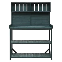 Outdoor Potting Bench with 4 Shelf & Side Hook for Patio, Farmhouse Garden Workstation with Large Tabletop, 47'' L x 19.5'' W x 65'' H, Green(m-14)
