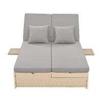 Outdoor Patio Sunbed with Adjustable Backrest & Side Tray, Wicker Rattan Lounger with Thick Cushion, 47" L x 29.5" W x 15" H, Brown(m-10)