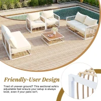 All-Weather 7-Piece Patio Sectional with Cushions & Coffee Table, Metal Furniture with Modular Design for Garden, 25" L x 25" W x 24" H, White(m-4)