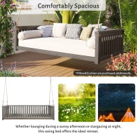 Minimalist Swing Bed with Safe Sloped Design for Backyard, Wooden Porch Swing with High Weight Capacity, 79" L x 41.5" W x 21" H, Gray(m-5)