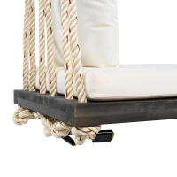 Acacia Wood Porch Swing with 10.8FT Hemp Rope for Adults, Durable Hanging Swing Bench with Cushion, 63" L x 23.5" W x 2" H, Brown(m-8)